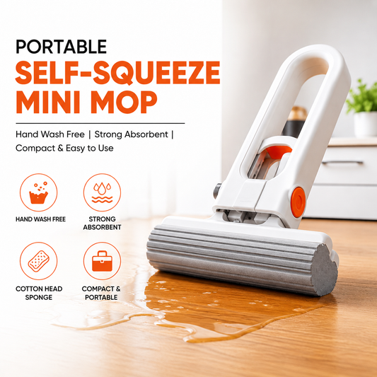 Portable Self-Squeeze Mini Mop | Hand Wash Free Cleaning Mop